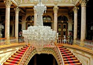 Crystal staircase and chandelier of Dolmabahce Palace
